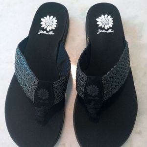 Yellow Box Black Woven Sandals-New